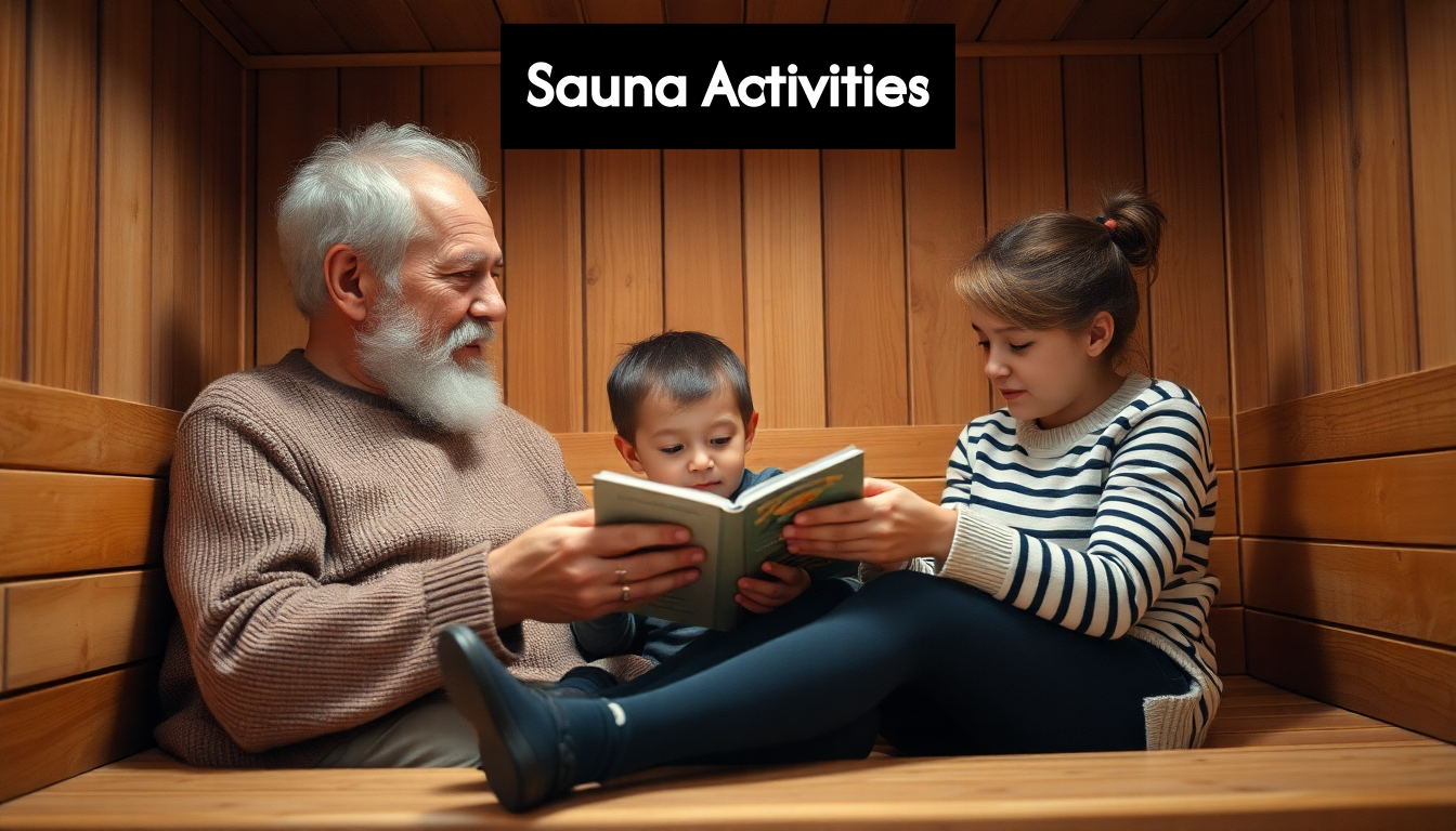 three generations bonding in sauna activity