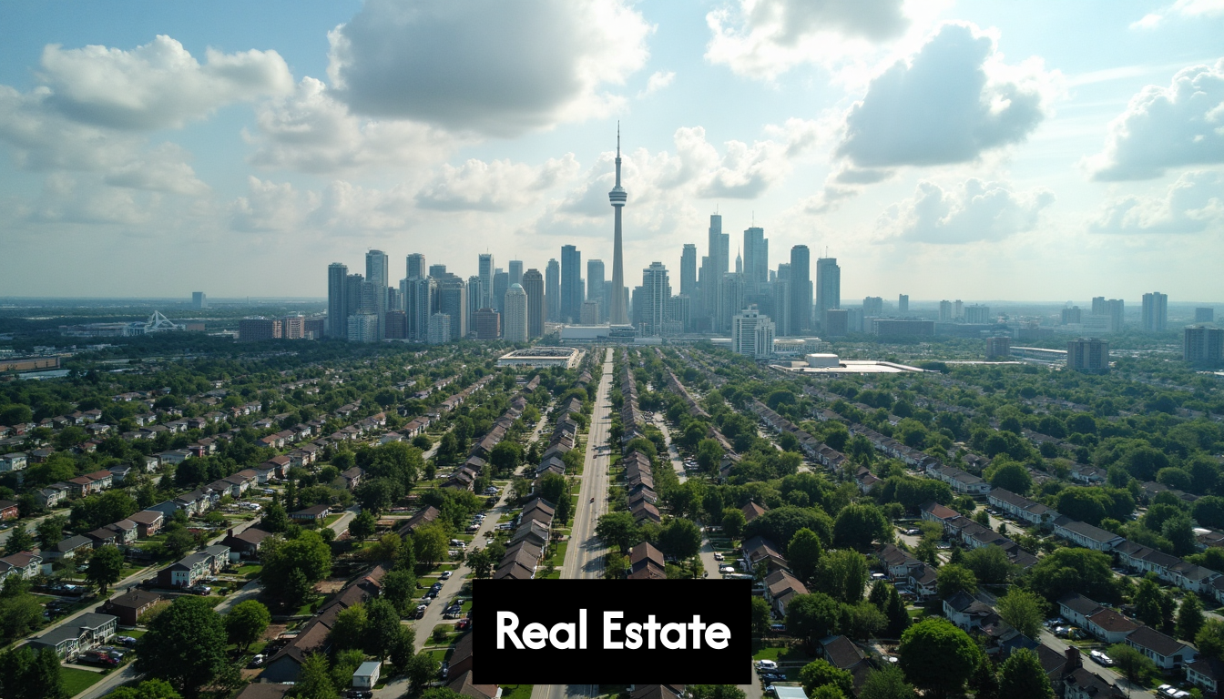Toronto and Durham skylines with suburban homes