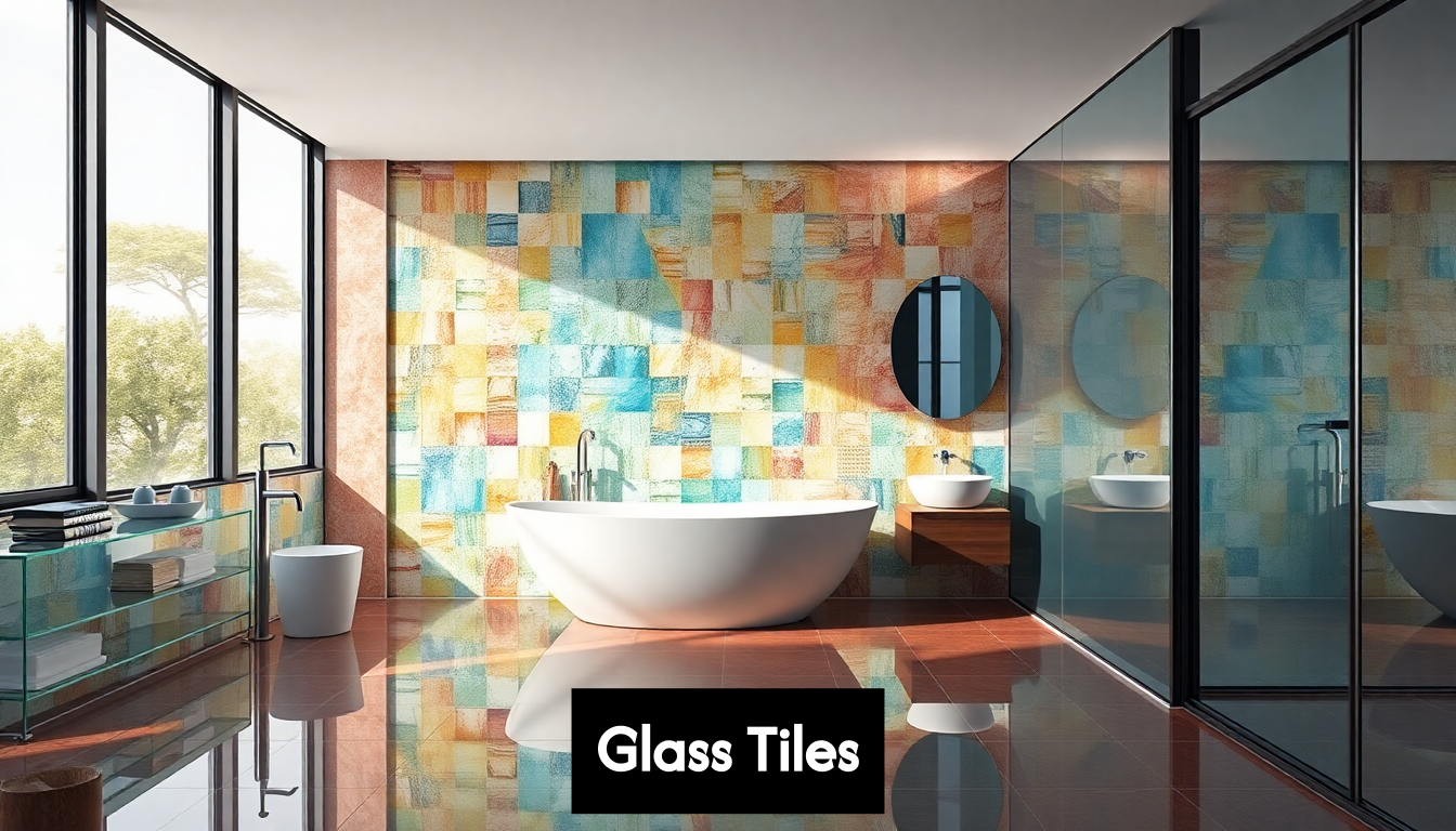 Glass tiles in bathroom