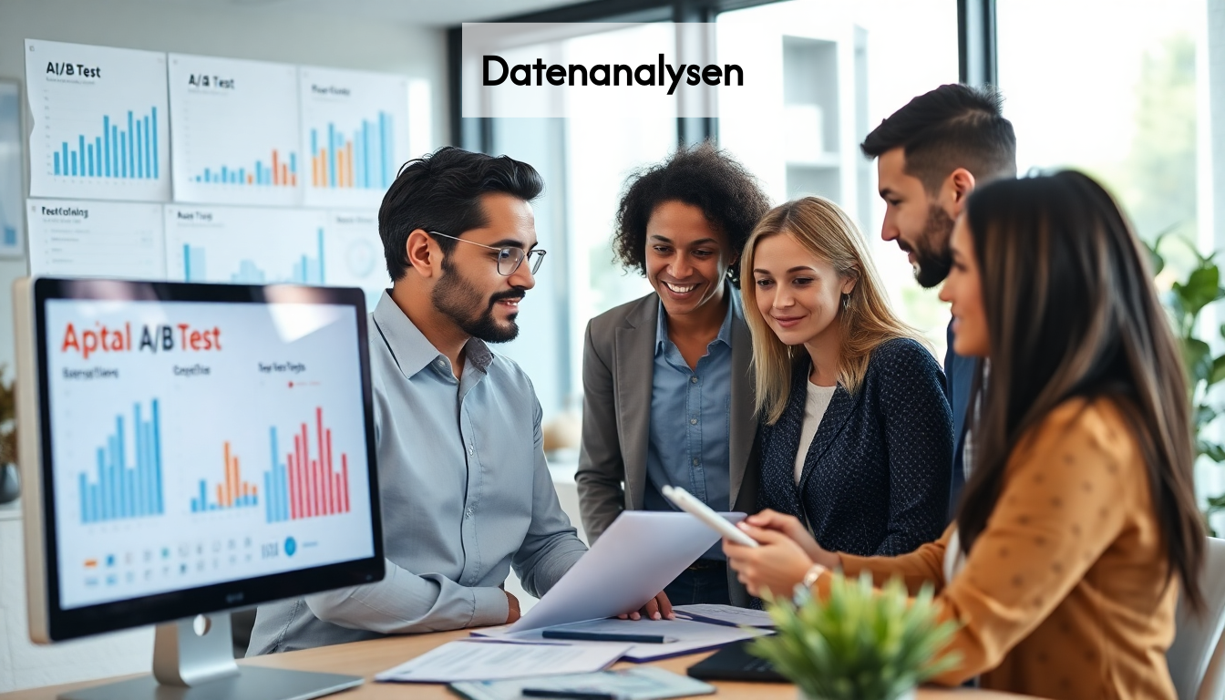 A professional analyzing A/B testing results in a modern office.