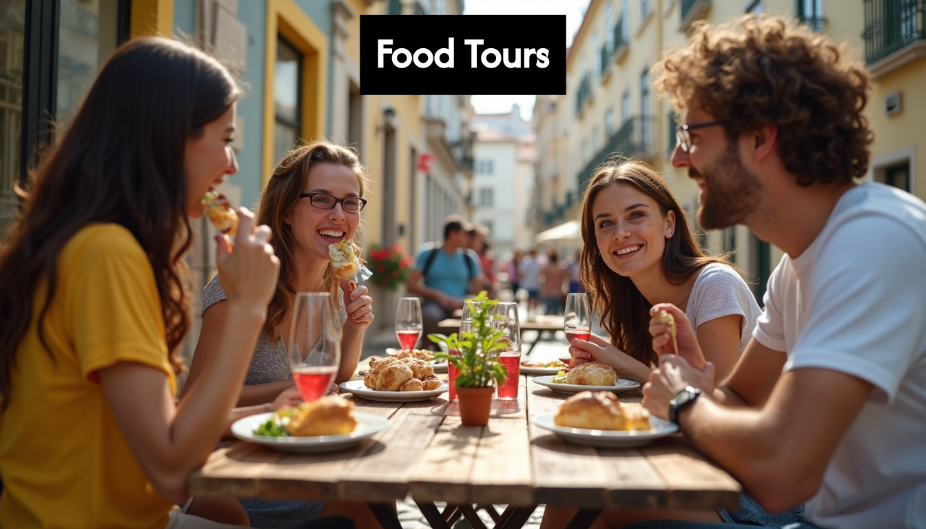 Travelers enjoy food at a Lisbon café
