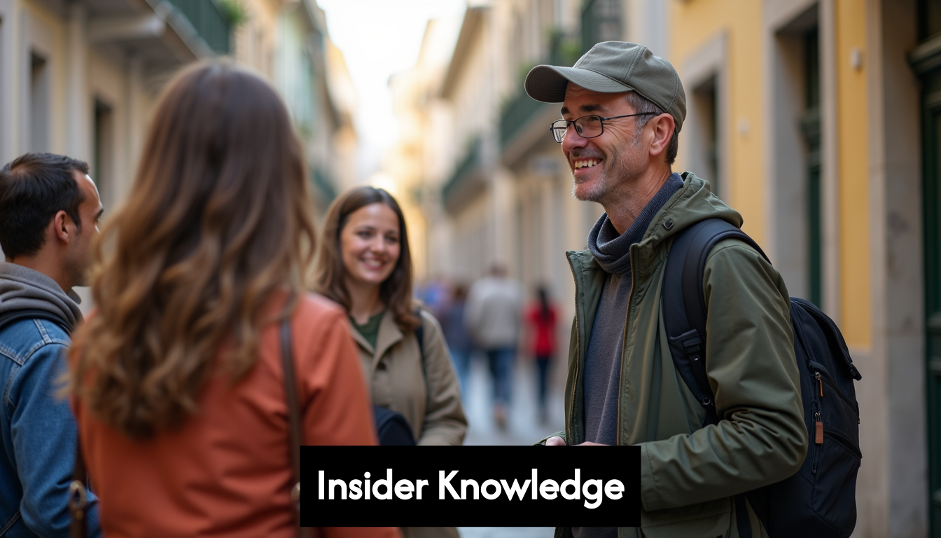 Travelers interacting with local guide.