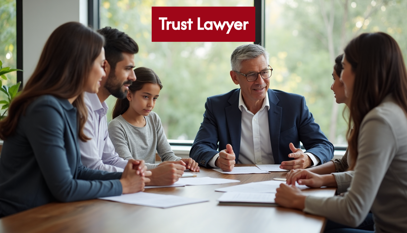 Trust lawyer meeting with a family in office