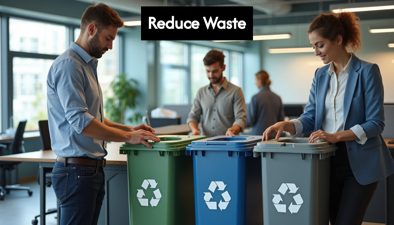 UK office employees recycling at labeled bins