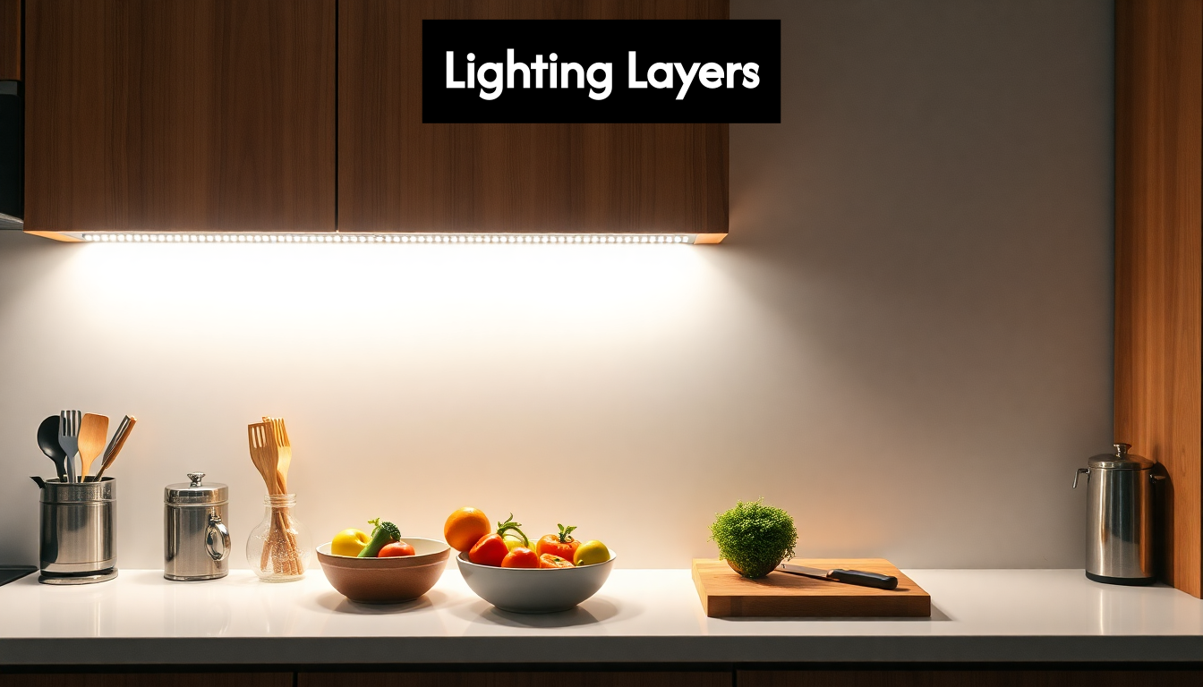 Under-cabinet lighting illuminating kitchen workspace