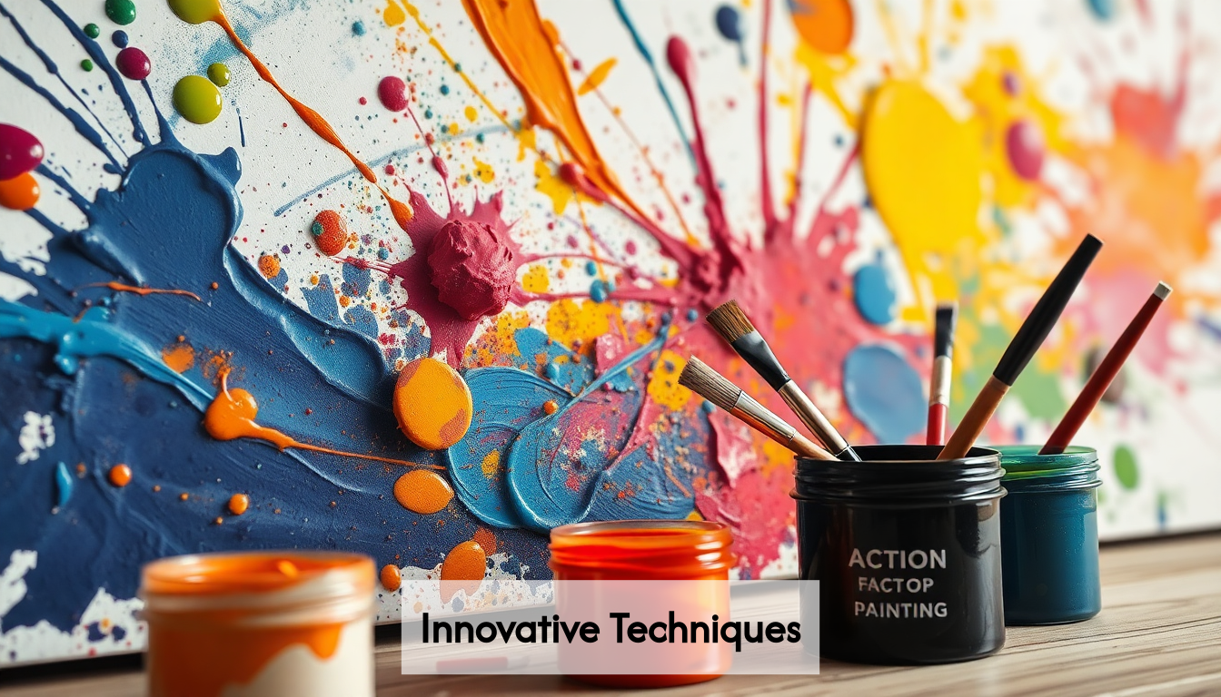 Close-up of action painting techniques.
