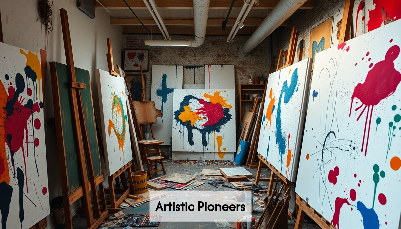 Studio scene of abstract expressionism artists.