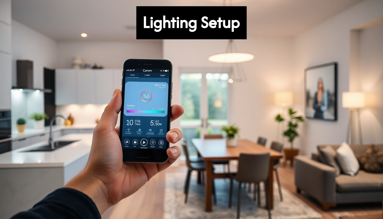 User controls smart lighting zones in modern home
