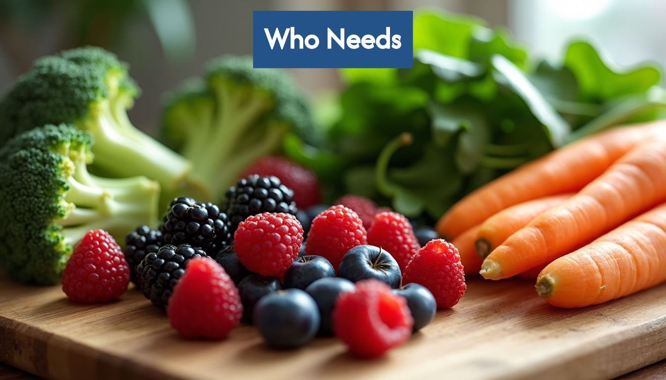 Variety of colorful fruits and vegetables.