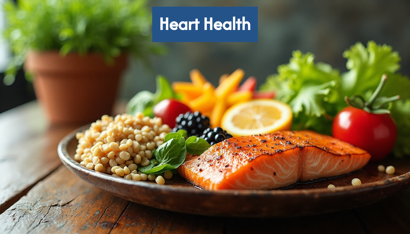 Variety of healthy foods on a wooden table