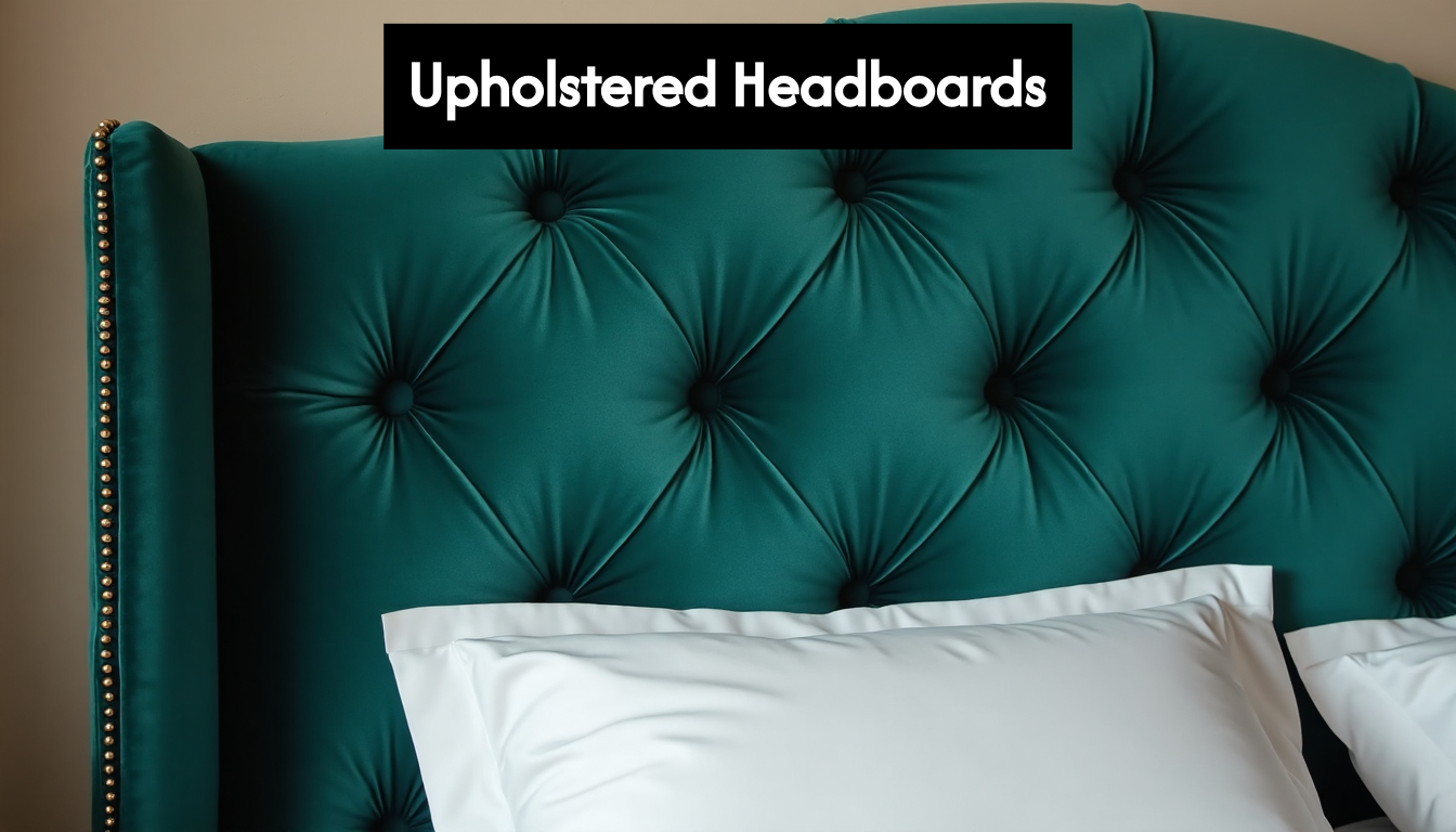 Velvet tufted headboard with rich fabric texture