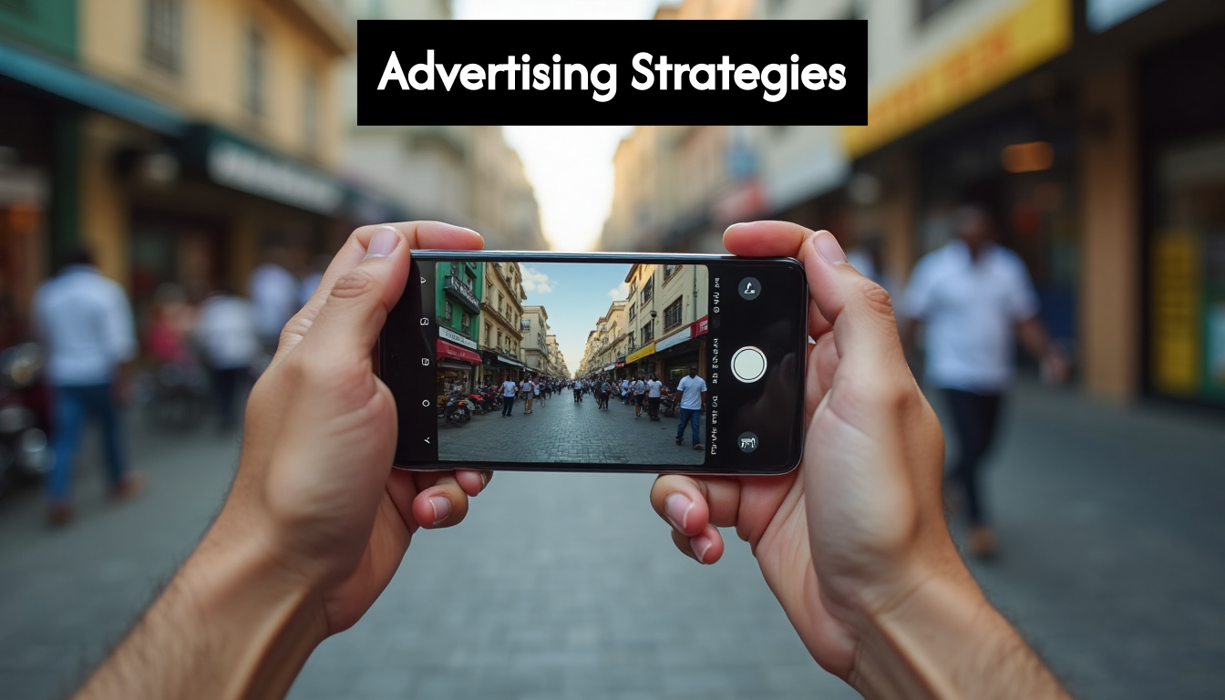 Viewing mobile ad on South African city street
