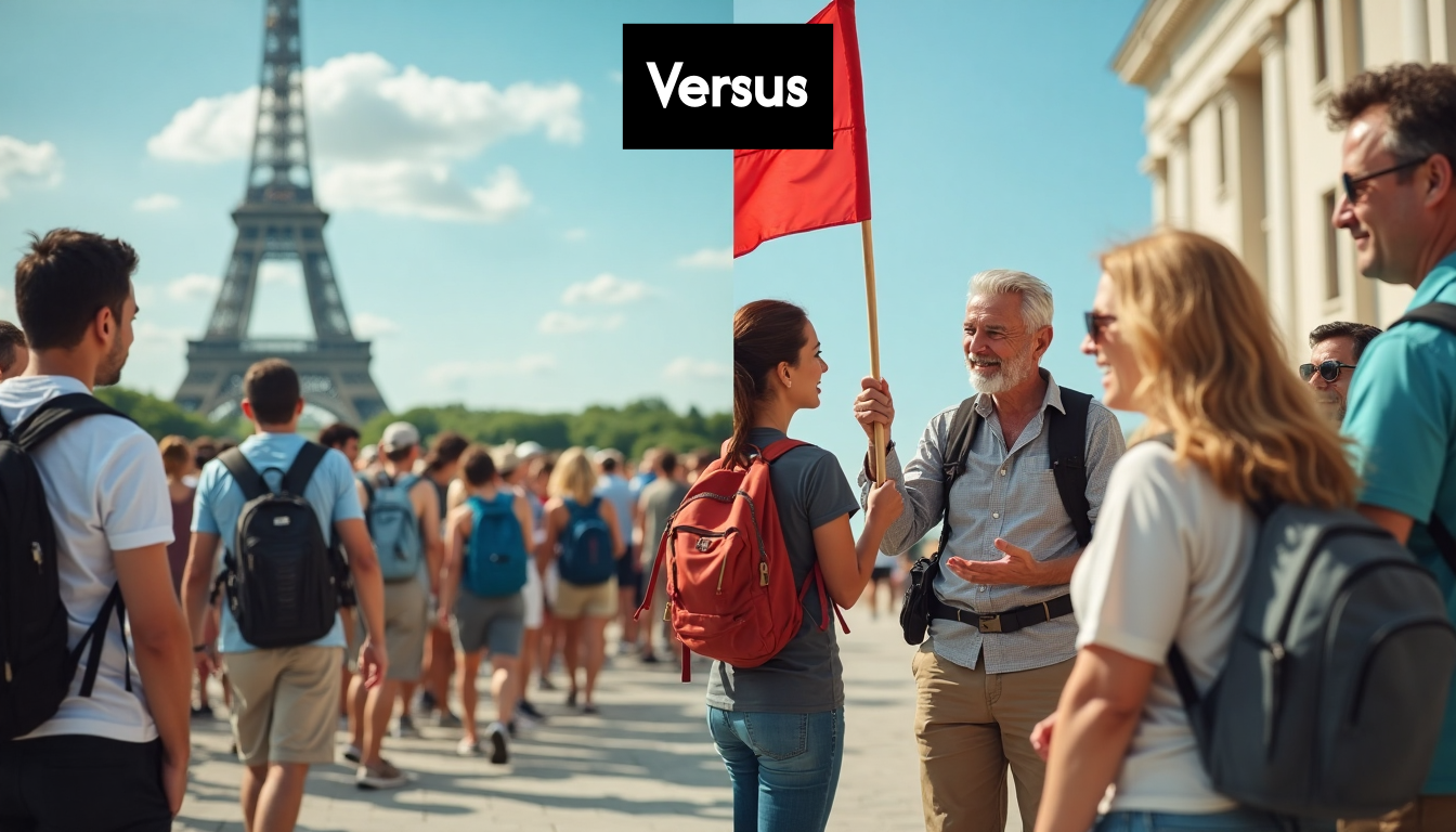 Visual contrast between large group and small private tour.