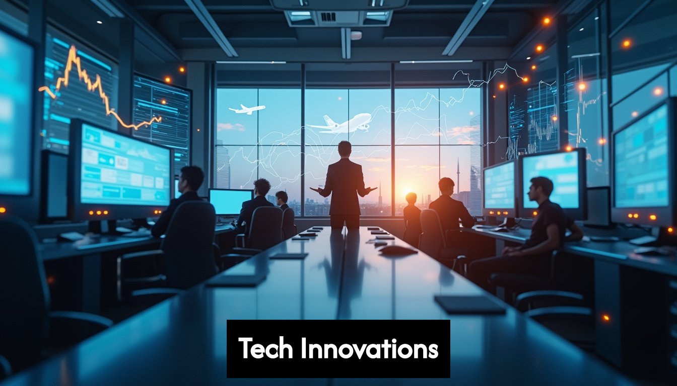 Visualization of data and technology in aviation.