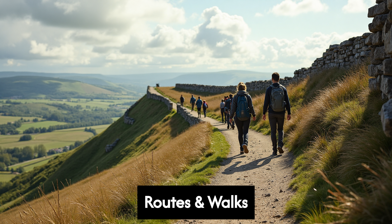 Walkers following trail along Hadrian's Wall