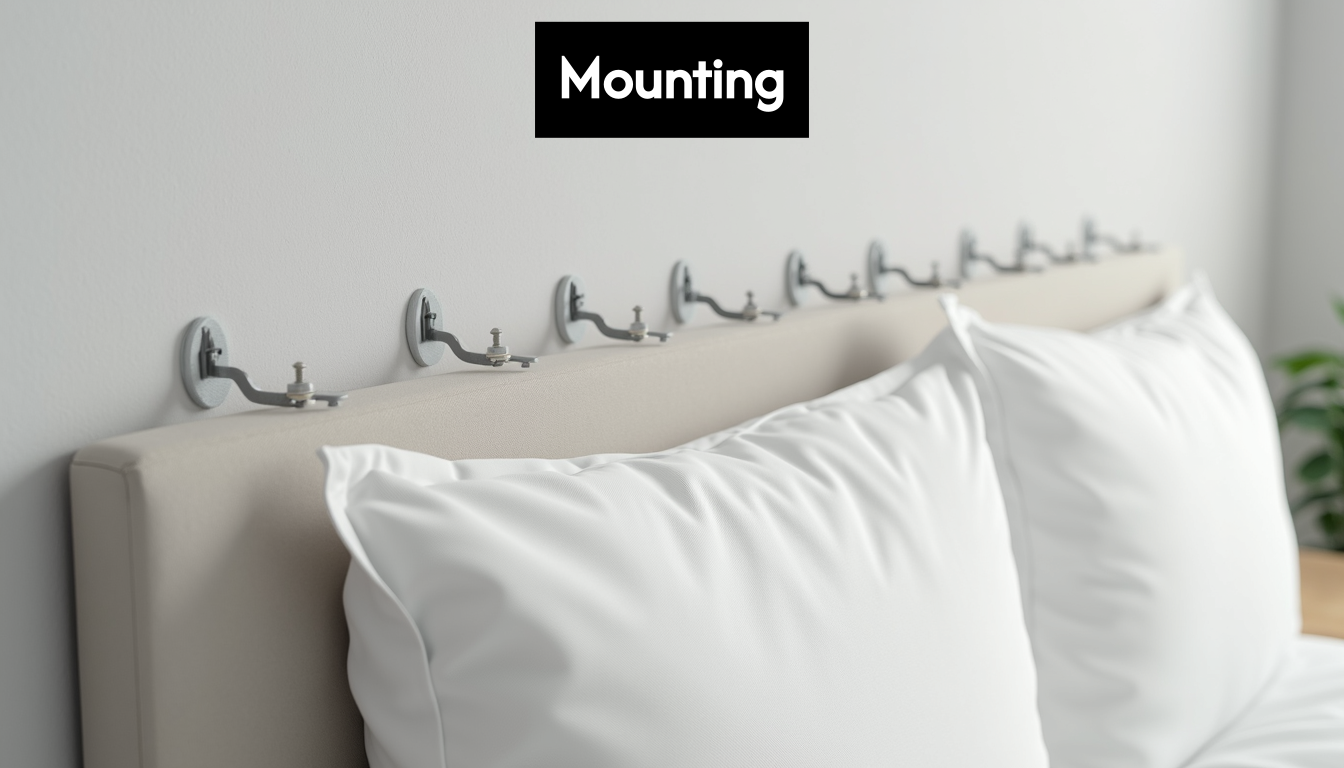 Wall with visible headboard mounting hardware.