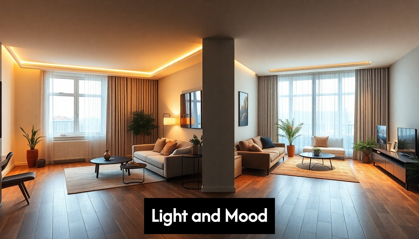 Warm and cool lighting comparison in two rooms
