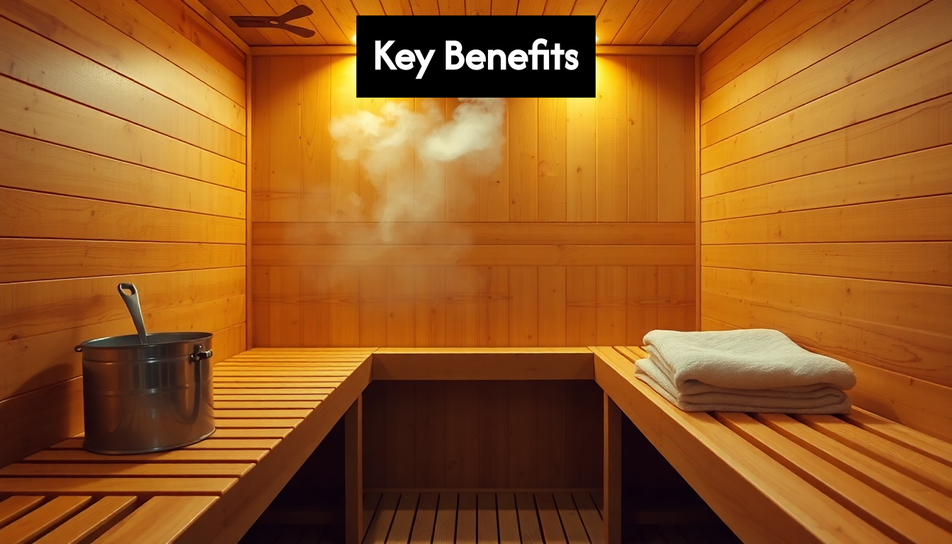 Warm wooden indoor sauna with steam and towel