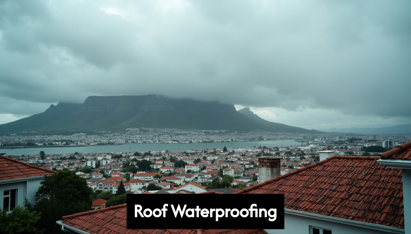 Wet rooftops with mountains in Cape Town