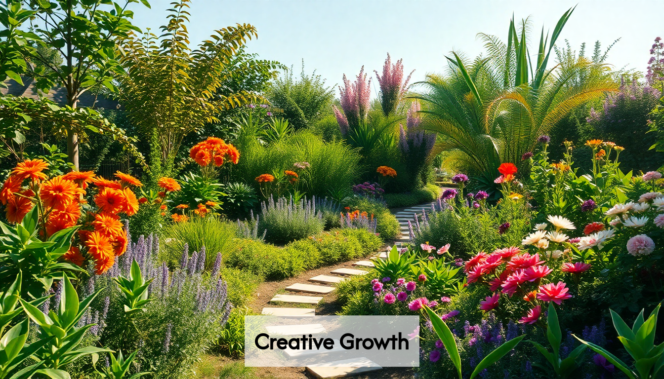 Colorful garden representing different content topics in an interconnected ecosystem.