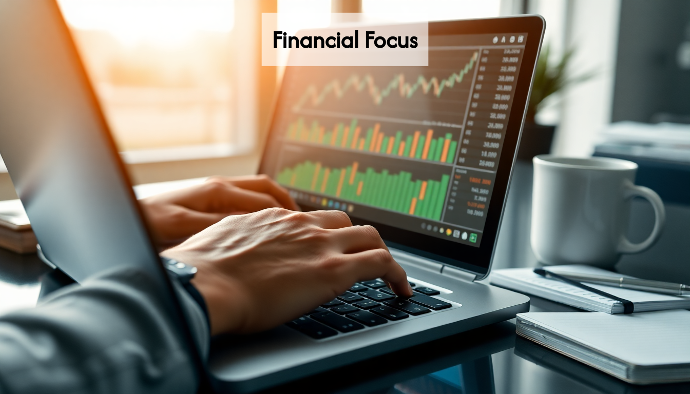 Hands at a laptop on financial reporting