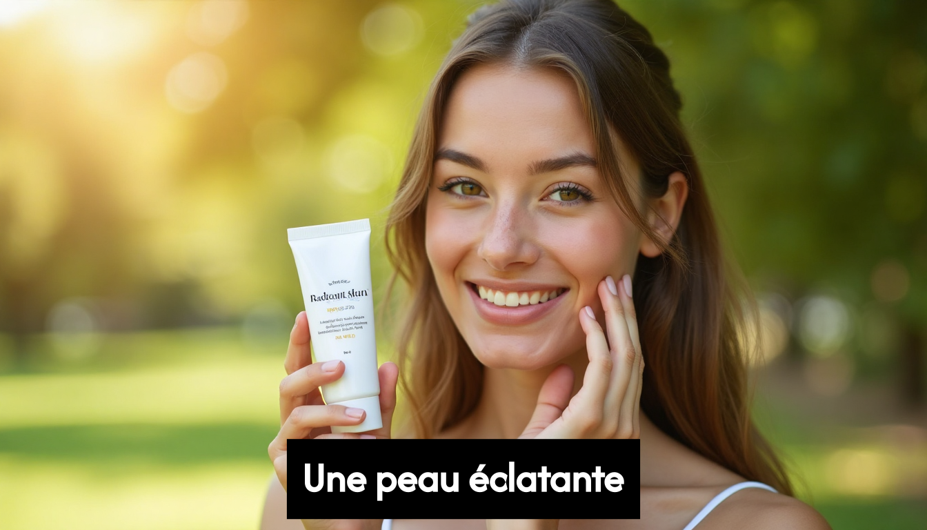 Woman applying sunscreen outdoors in park with sunlight