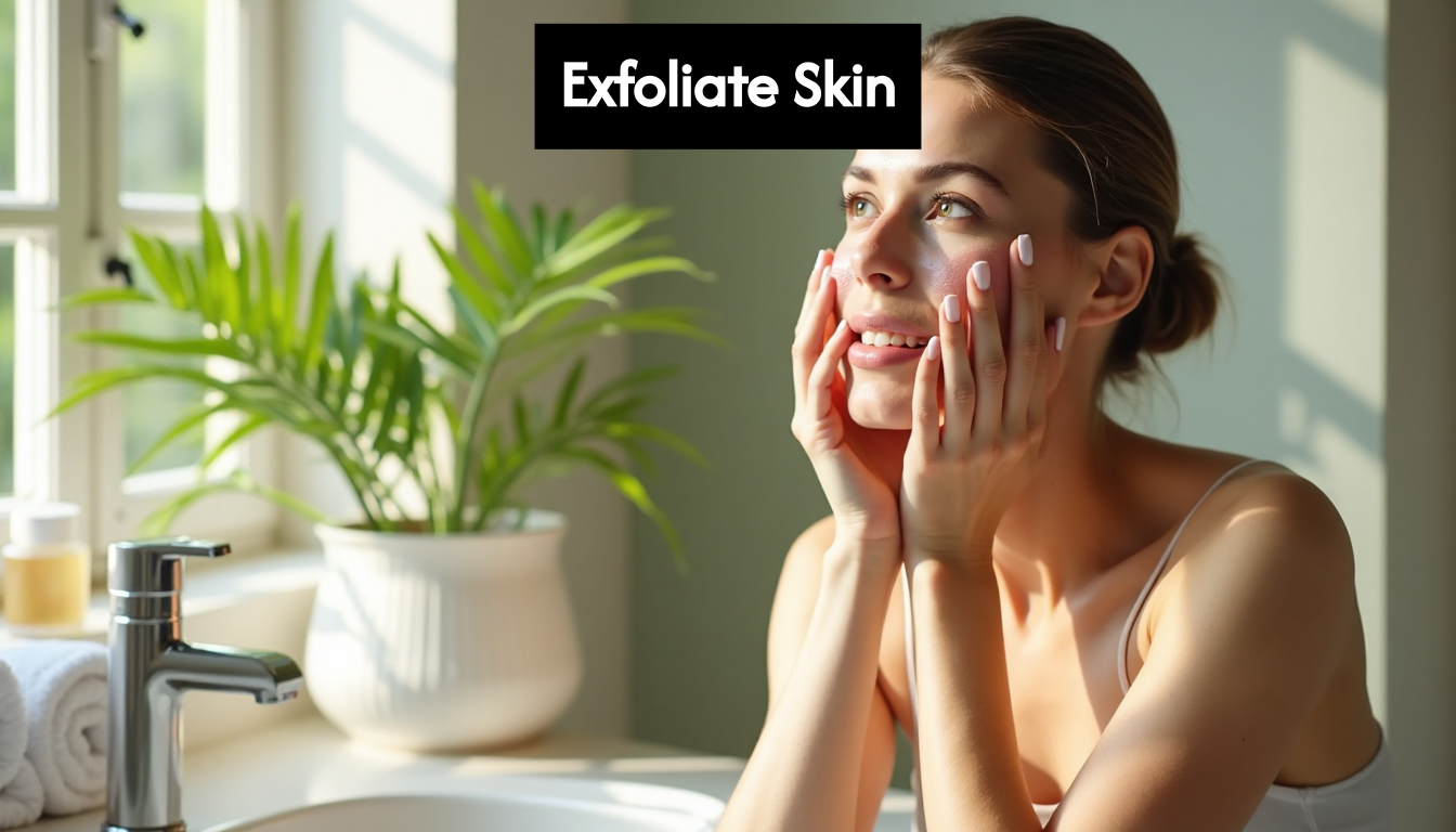 Woman practicing natural skin exfoliation at sink