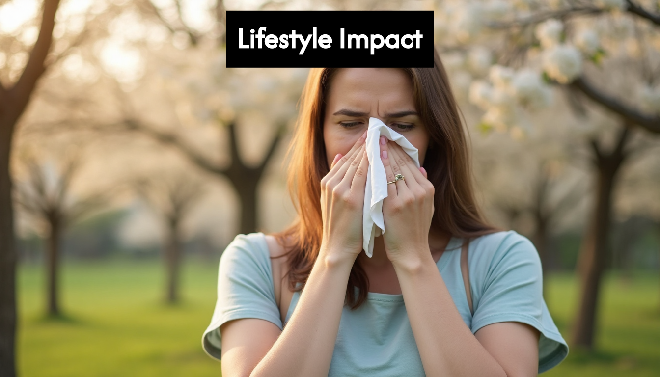Woman rubbing eyes from outdoor allergies