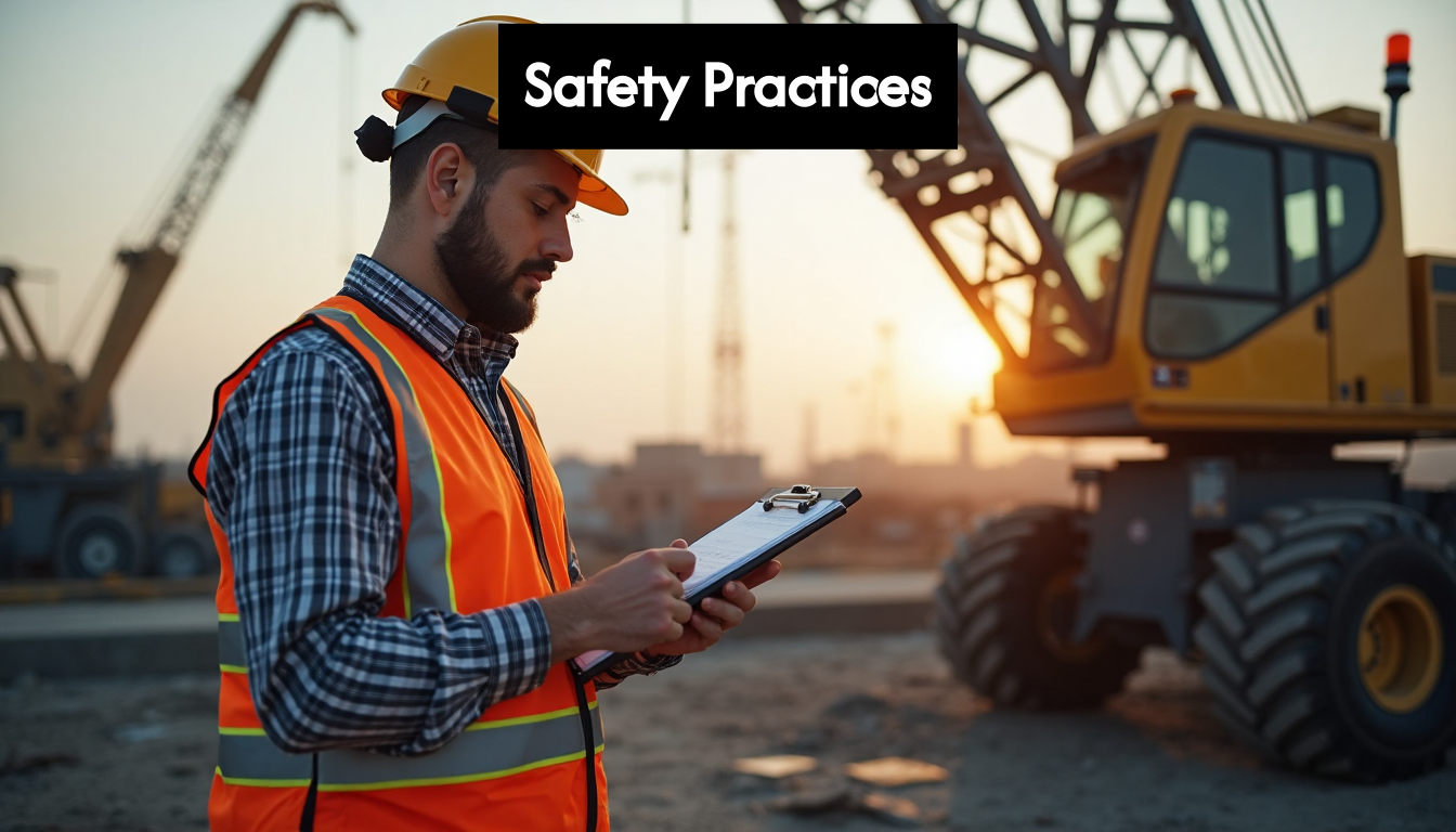 Worker performing crane safety inspection