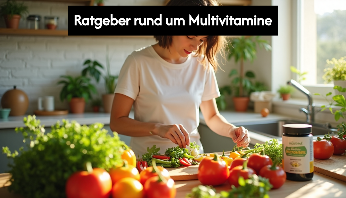Young vegan preparing meal and multivitamins