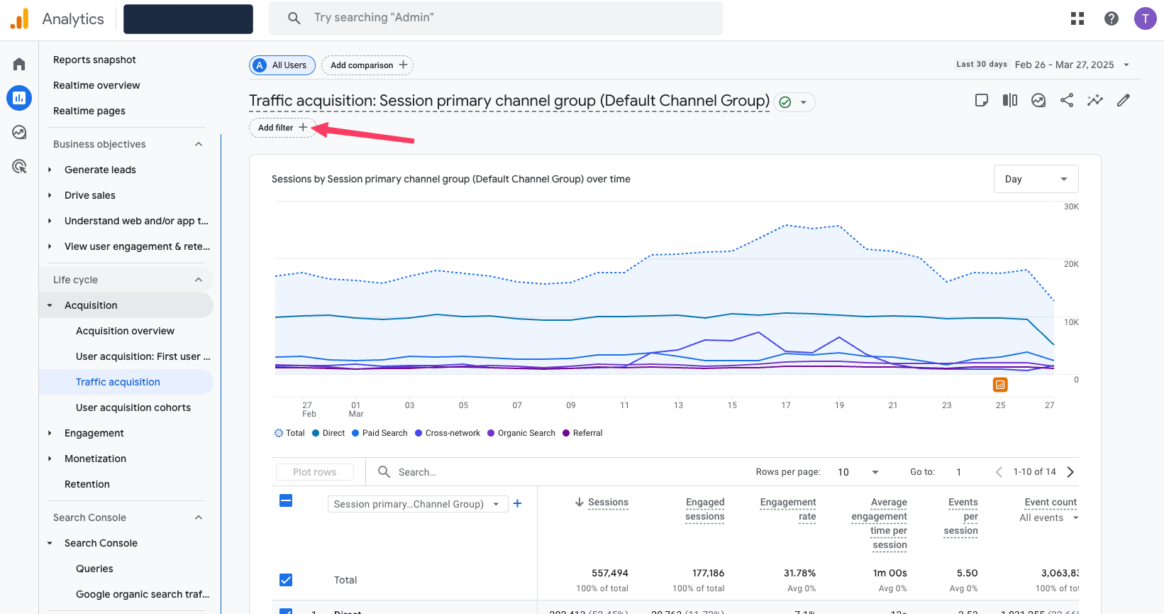 Setting up LLM traffic filter in Google Analytics 4