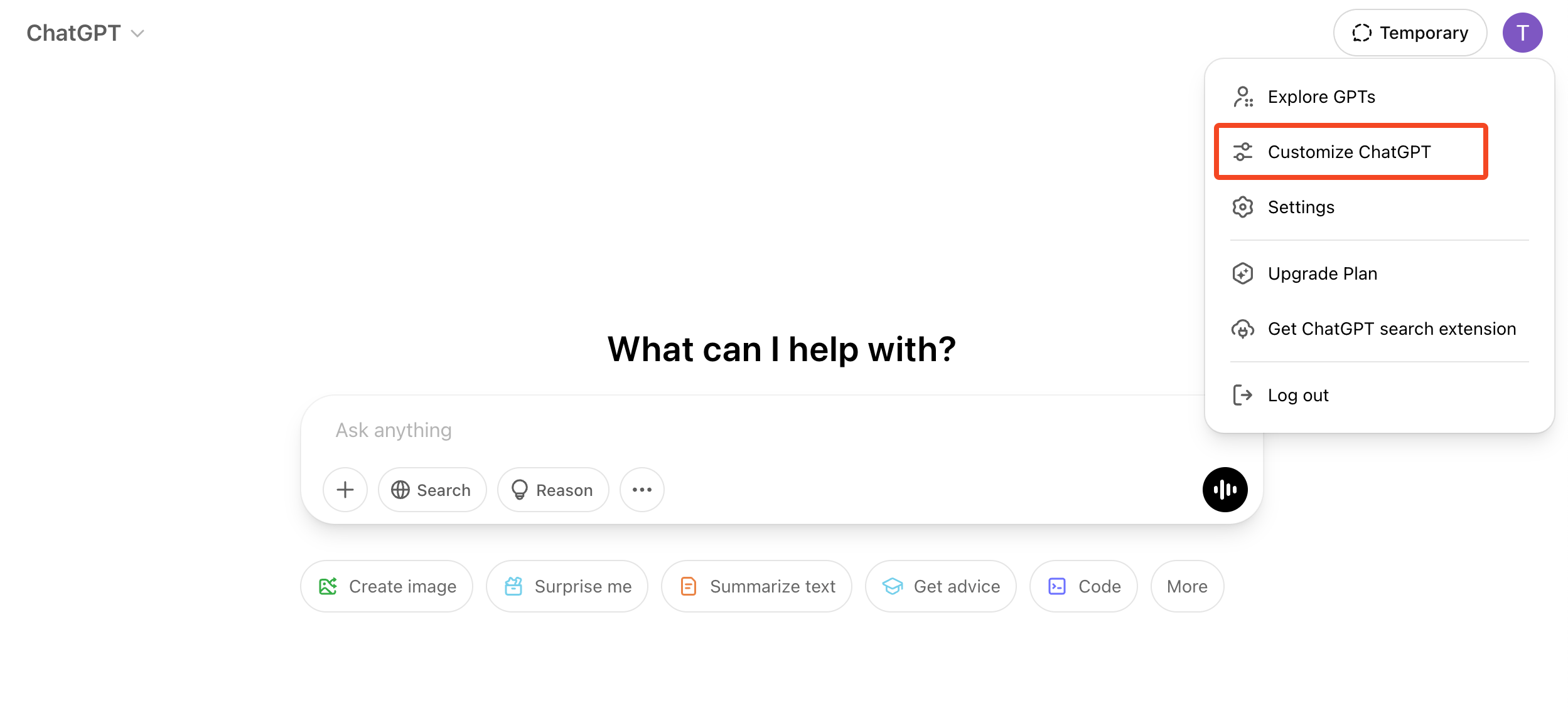 Navigate to Customize ChatGPT