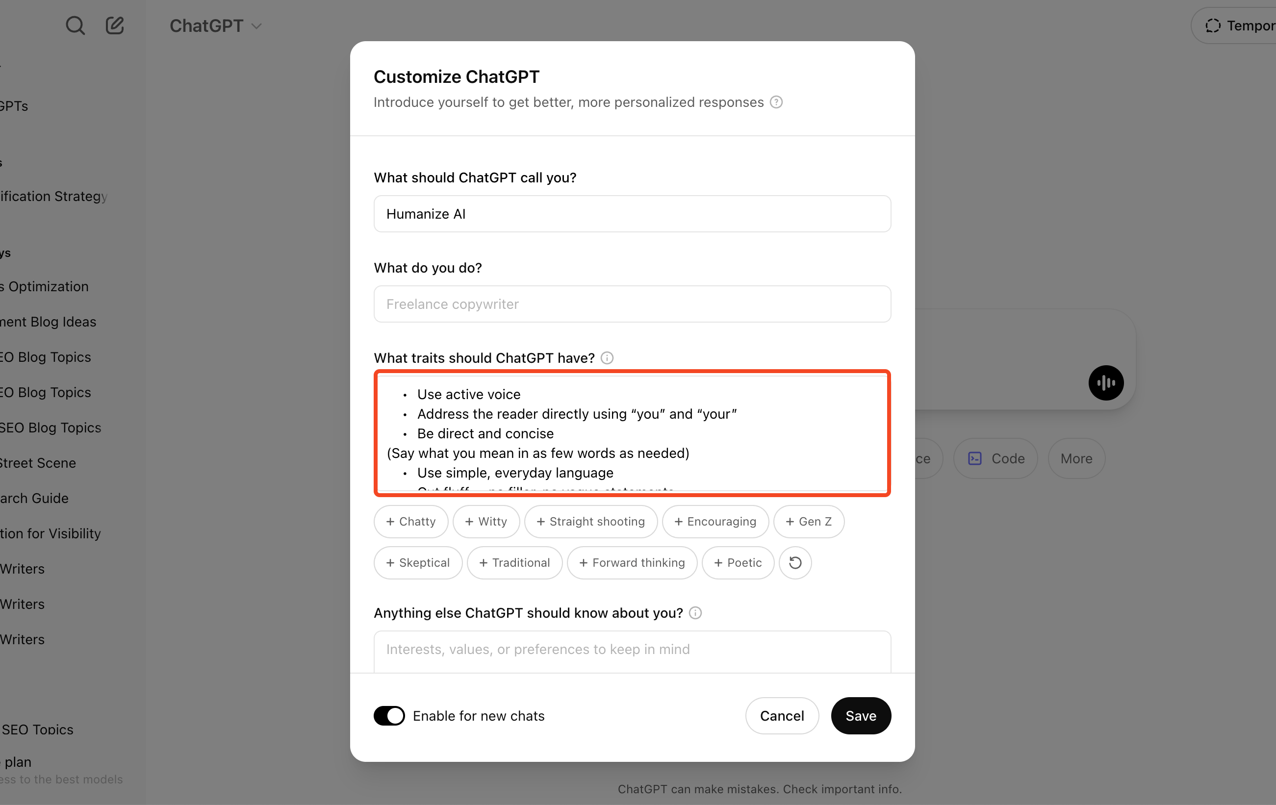 Navigate to Customize ChatGPT