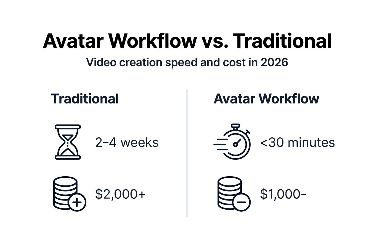 Infographic comparing avatar and traditional workflows