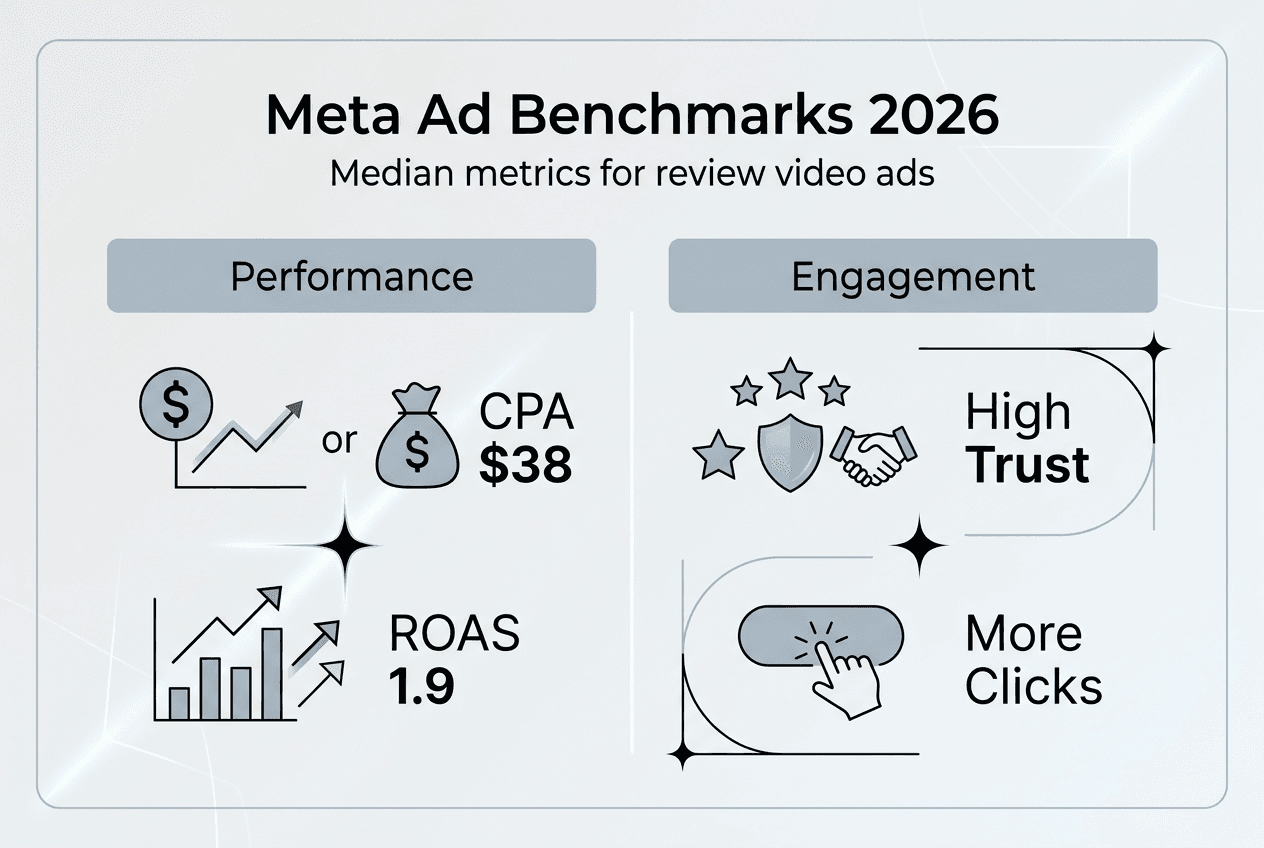 Infographic with 2026 review video ad benchmarks