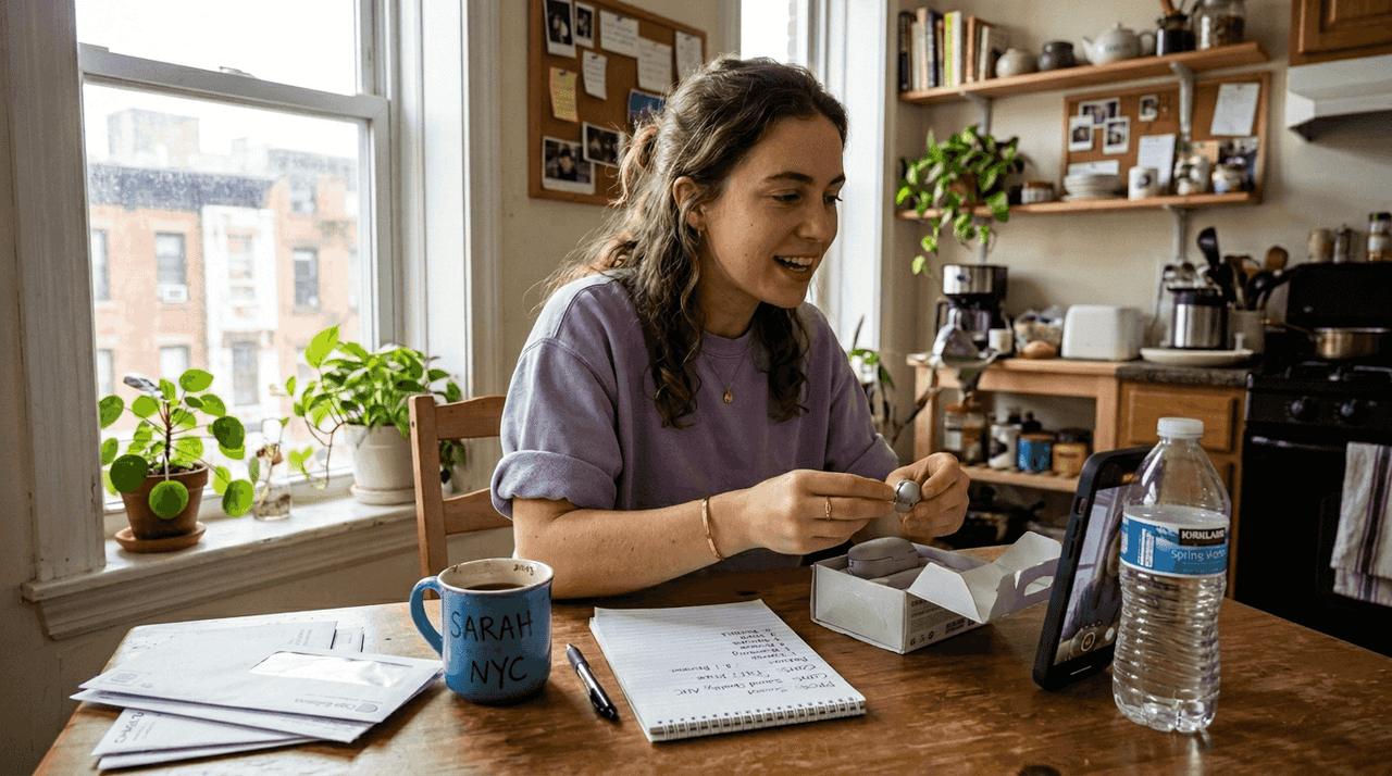Influencer records authentic review video at home desk