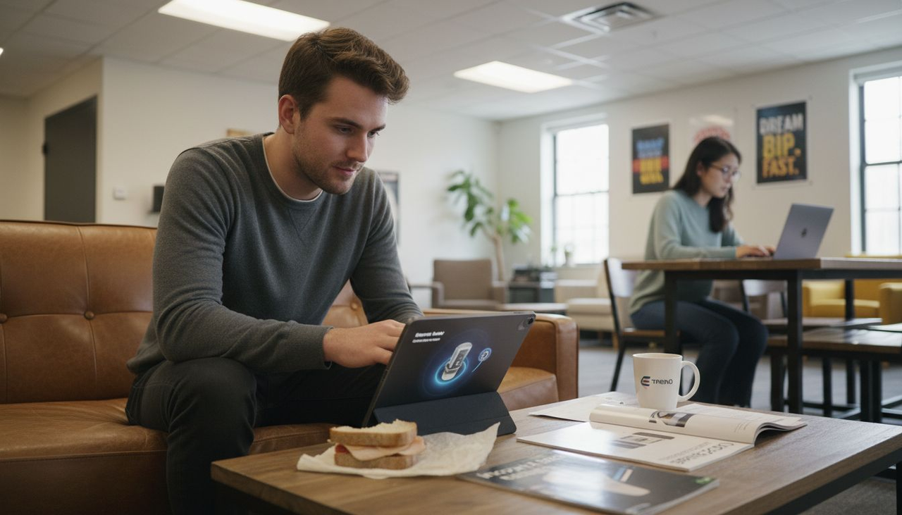 Manager watching personalized avatar video
