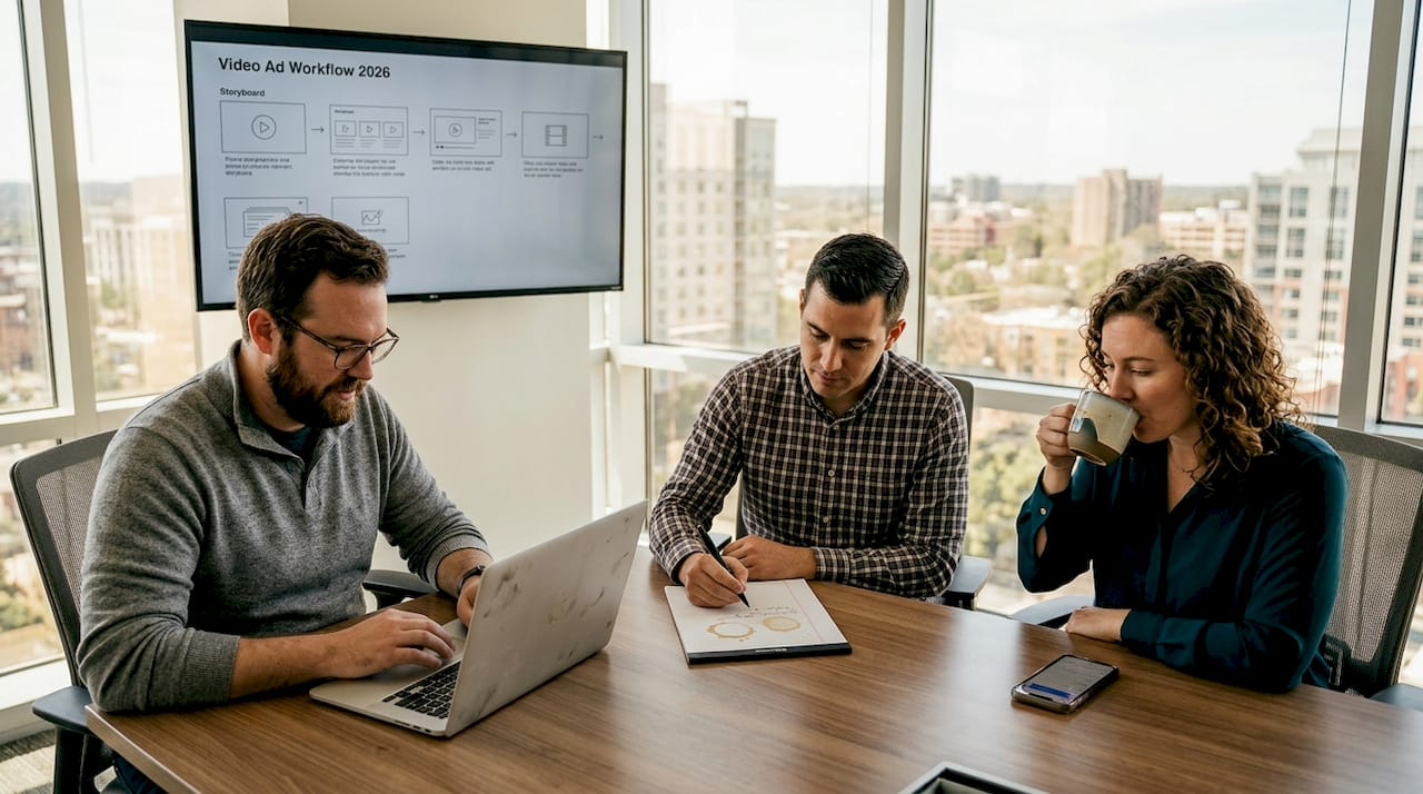 E-commerce team planning video ad workflow