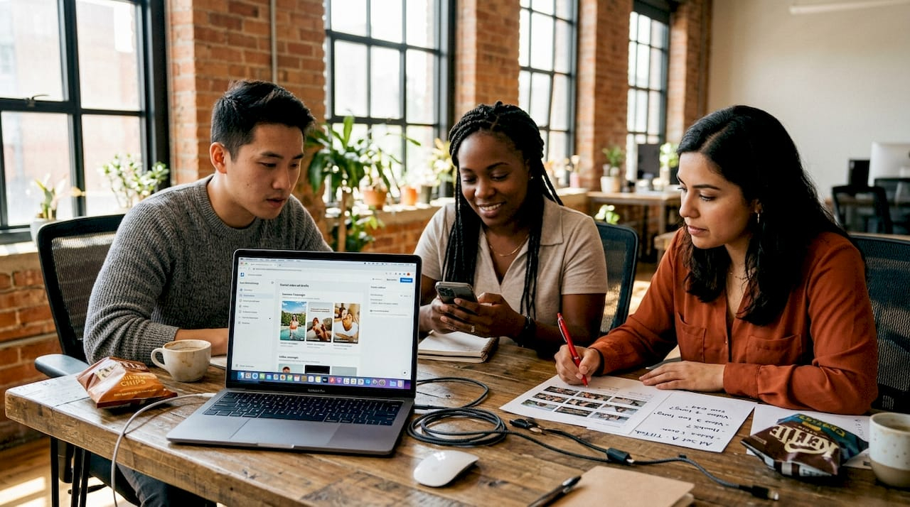 Ecommerce team reviewing social video ads