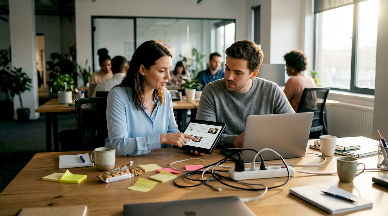 Team reviews ecommerce video project together