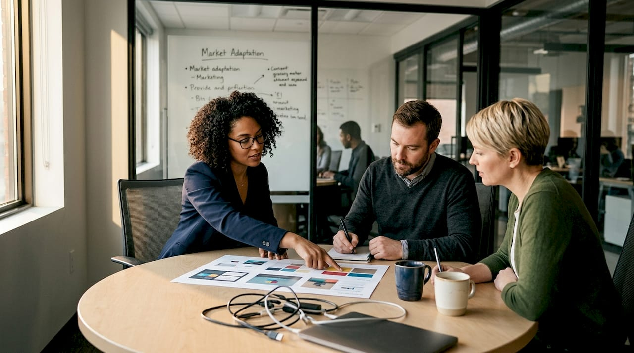 Localization team discussing video adaptation choices