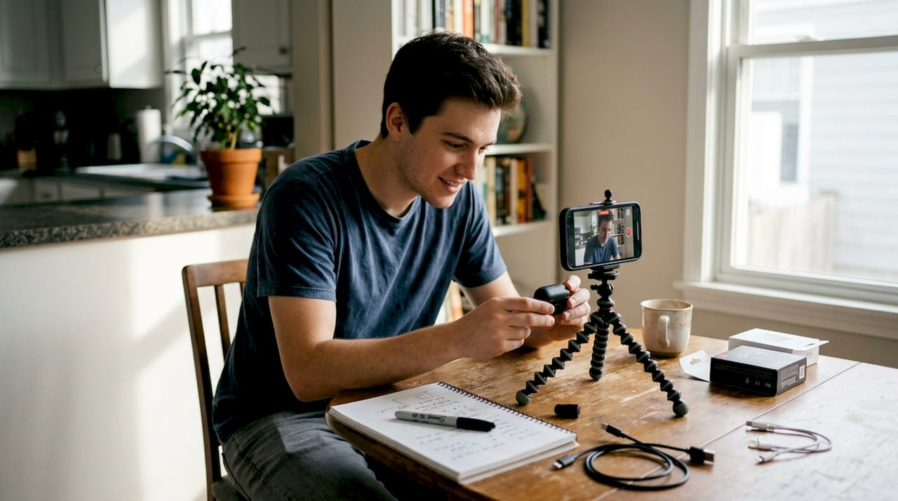 Video creator filming short-form ad