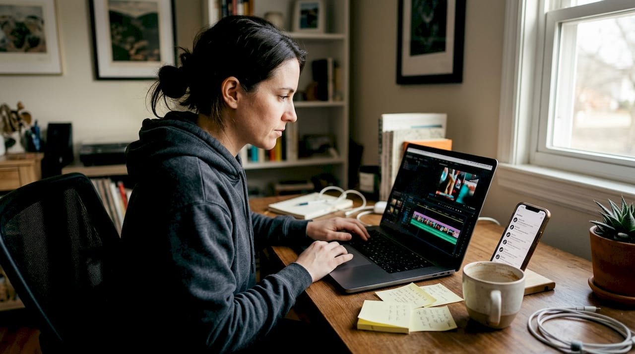 Marketer editing short-form video ad