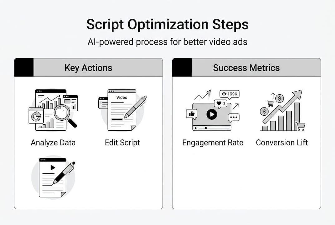 Infographic showing script optimization steps with AI