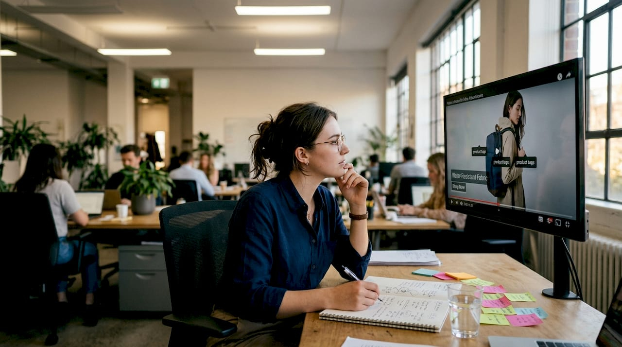 Marketing manager reviewing e-commerce video ad