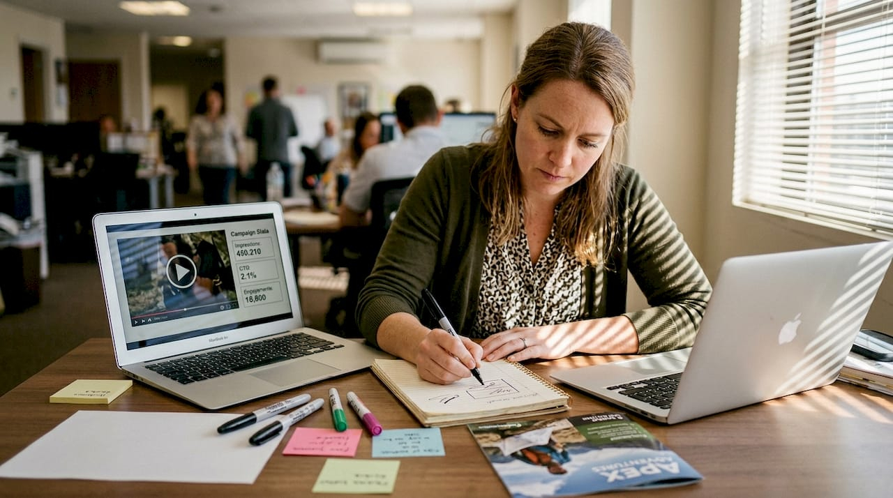 Marketing manager brainstorming ecommerce video ads