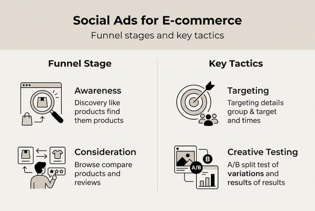 Infographic on stages and tactics of social ads