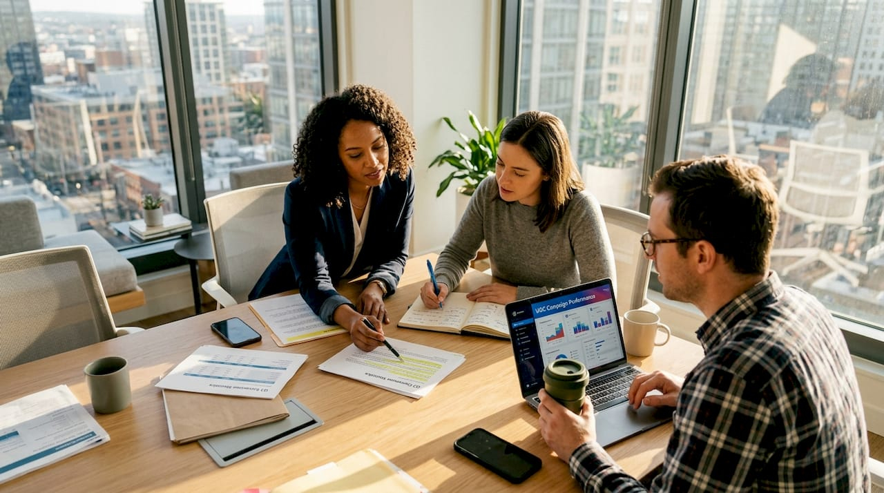 Marketing team reviews UGC performance stats