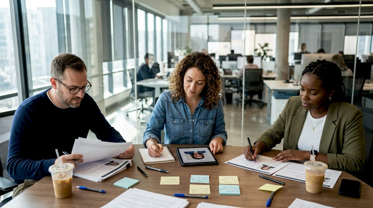 Marketing team working on customer avatar profiles