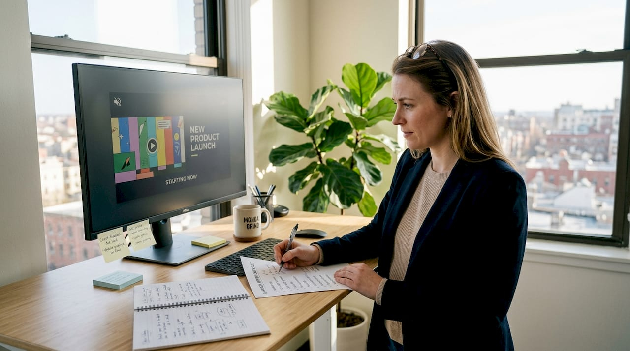 Marketing manager reviewing video checklist